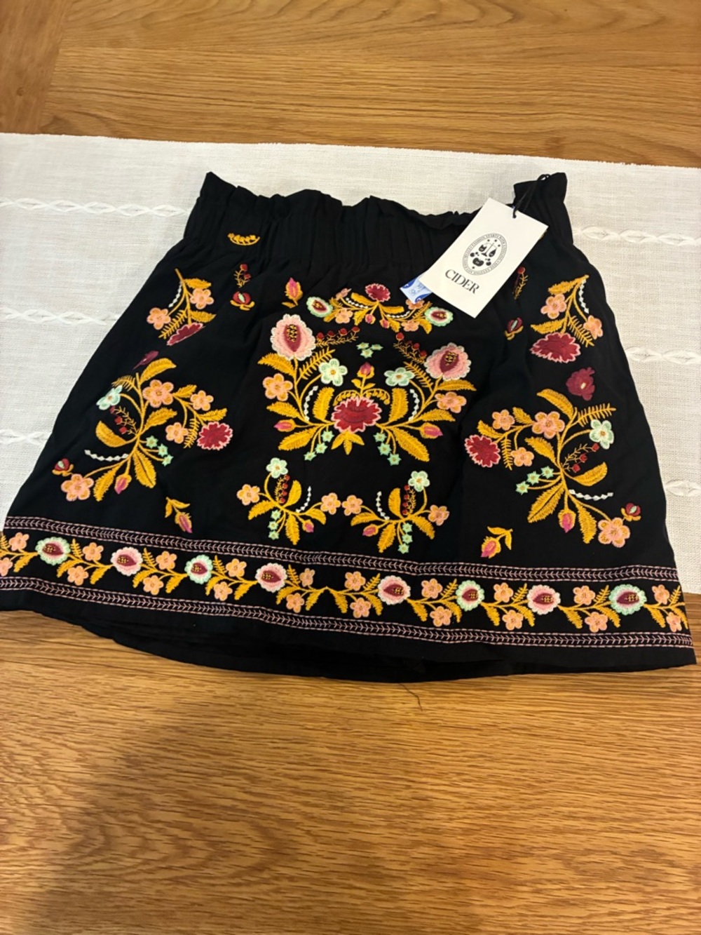 Cider Black Mini Skort with Multicolor Floral Embroidery
